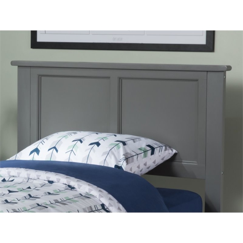 AFI Madison Twin Solid Wood Panel Headboard with Device Charger in Gray
