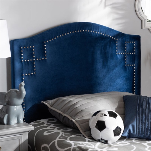 Bowery Hill Modern Velvet and Wood Twin Headboard in Royal Blue