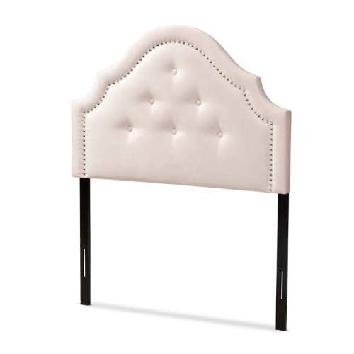 Baxton Studio Cora Tufted Velvet and Wood Twin Headboard in Light Pink