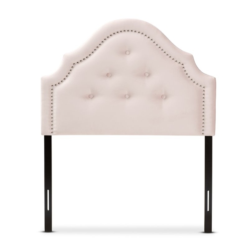 Baxton Studio Cora Tufted Velvet and Wood Twin Headboard in Light Pink