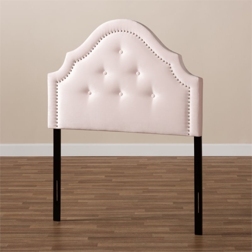 Baxton Studio Cora Tufted Velvet and Wood Twin Headboard in Light Pink