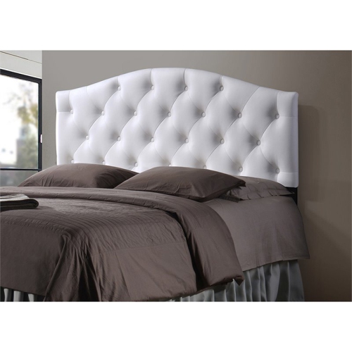 Bowery Hill Faux Leather Tufted Full Panel Headboard in White