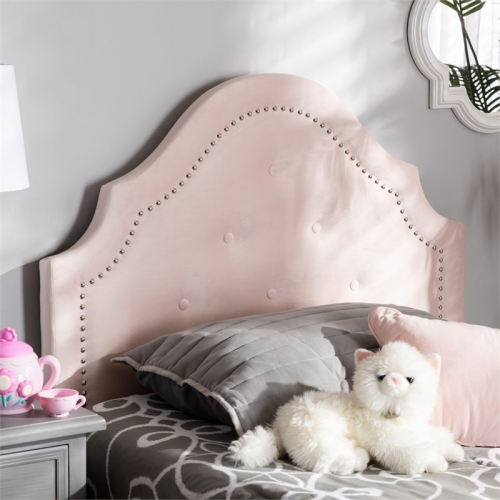 Bowery Hill Tufted Velvet and Wood Twin Headboard in Light Pink