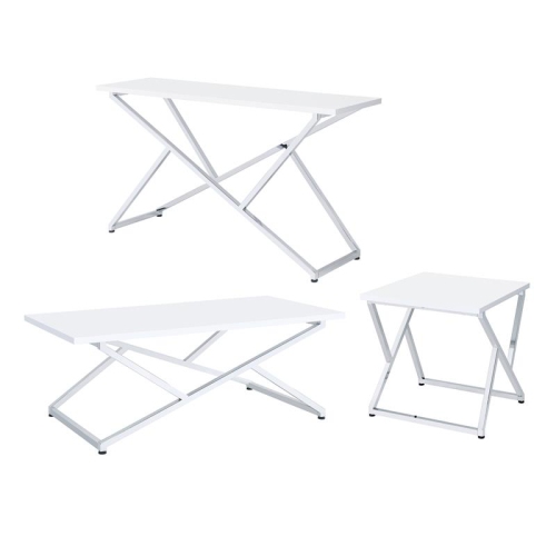 FURNITURE OF AMERICA  Mergo Contemporary Metal 3-Piece Coffee Table Set In In White