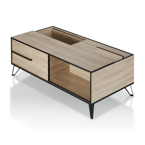 Furniture of America Evermore Modern Wood Storage Coffee Table in Natural Oak