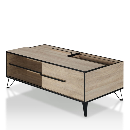 Furniture of America Evermore Modern Wood Storage Coffee Table in Natural Oak