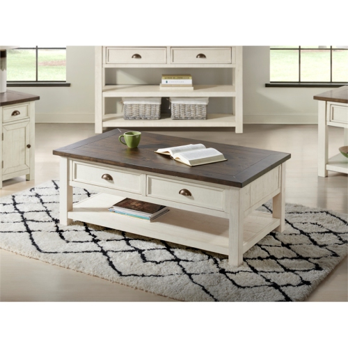 Martin Svensson Home Monterey Wood 2 Drawer Coffee Table Cream White and Brown