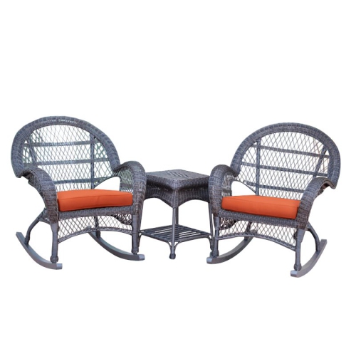 Jeco 3 Piece Wicker Conversation Set in Espresso with Orange Cushions