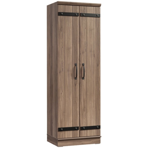 Pemberly Row 2-Barn Door Engineered Wood Narrow Storage Cabinet in Salt Oak