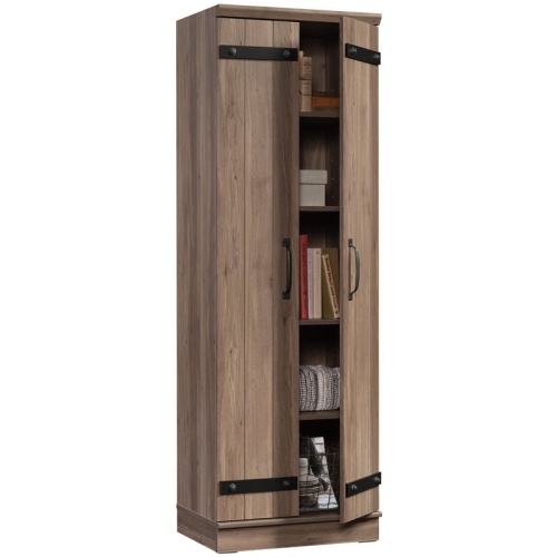 Pemberly Row 2-Barn Door Engineered Wood Narrow Storage Cabinet in Salt Oak