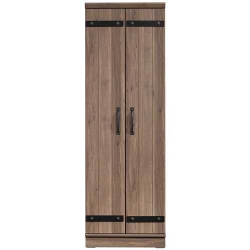 Pemberly Row 2-Barn Door Engineered Wood Narrow Storage Cabinet in Salt Oak