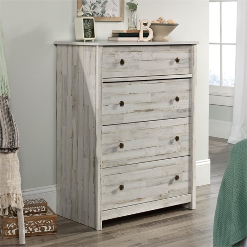 Sauder River Ranch Engineered Wood 4 Drawer Chest in White Plank