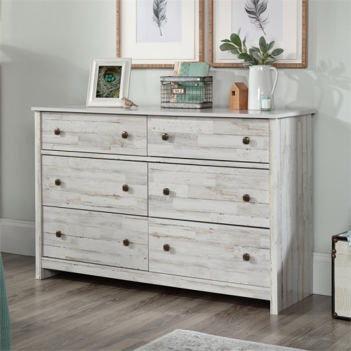 Pemberly Row 6 Drawer 50.5" Rustic Wooden Dresser in White Plank