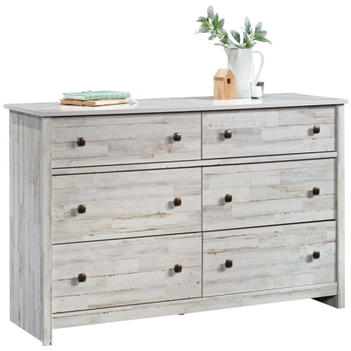 Pemberly Row 6 Drawer 50.5" Rustic Wooden Dresser in White Plank