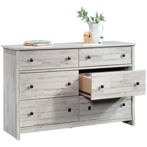 Pemberly Row 6 Drawer 50.5" Rustic Wooden Dresser in White Plank