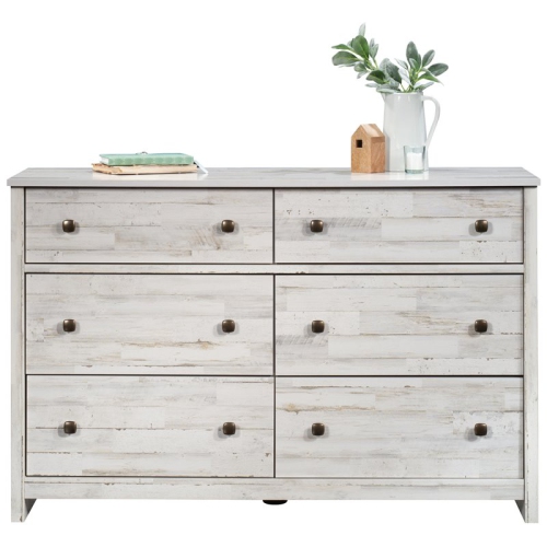 Pemberly Row 6 Drawer 50.5" Rustic Wooden Dresser in White Plank
