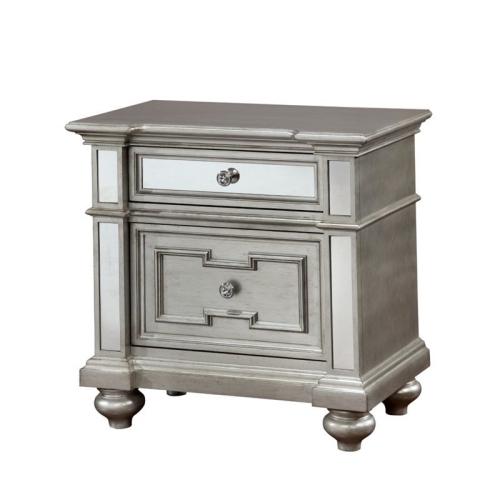 BOWERY HILL  2 Drawer Mirrored Nightstand In Silver