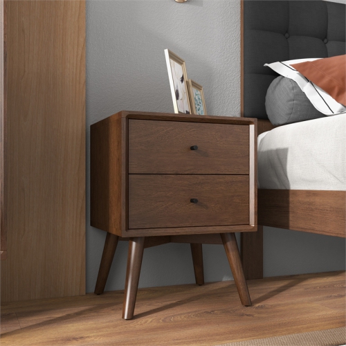 Francesca Mid Century Modern Walnut Nightstand Bed Side Tables with 1 Drawer