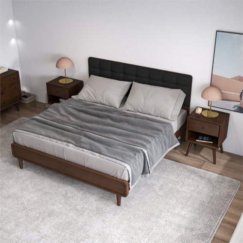 Francesca Mid Century Modern Walnut Nightstand Bed Side Tables with 1 Drawer