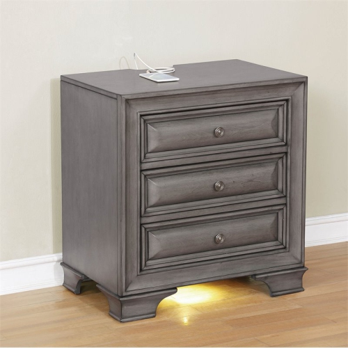 FURNITURE OF AMERICA  Bradford Solid Wood 3-Drawer Nightstand In Gray