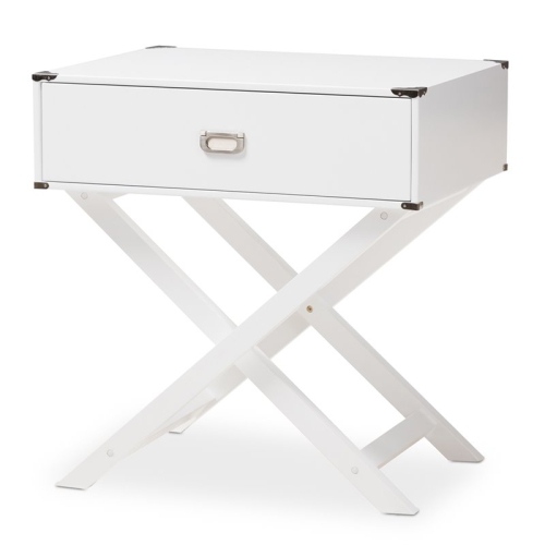 BAXTON STUDIO  Curtice White 1-Drawer Wooden End Table