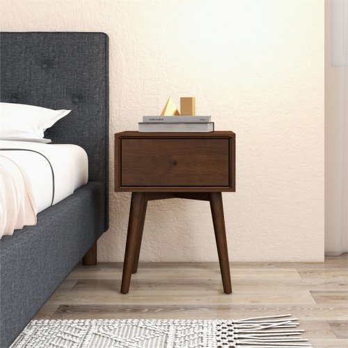 Cooper Mid Century Modern Walnut Nightstand Bed Side Tables with 1 Drawers
