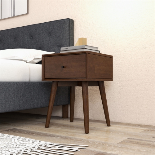 Cooper Mid Century Modern Walnut Nightstand Bed Side Tables with 1 Drawers