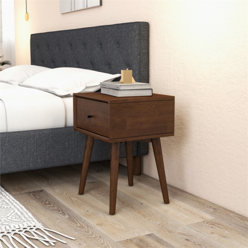 Cooper Mid Century Modern Walnut Nightstand Bed Side Tables with 1 Drawers