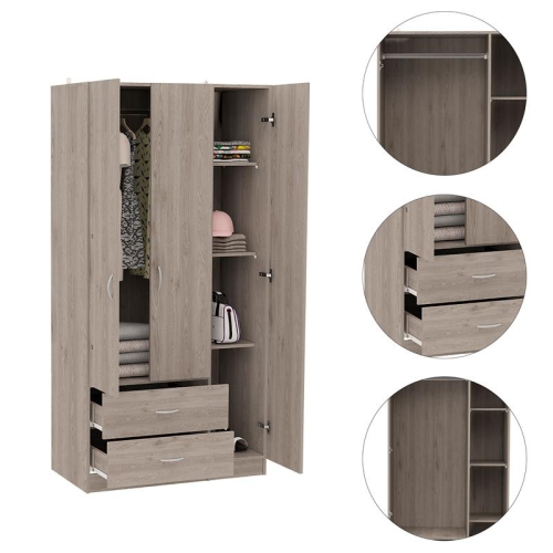 TUHOME Austral 3 Door Armoire Engineered Wood Armoires in Gray