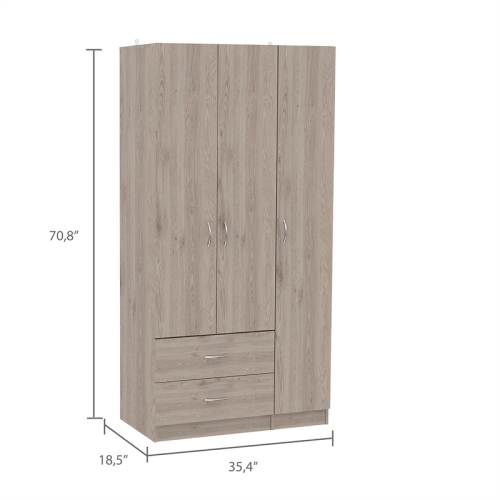 TUHOME Austral 3 Door Armoire Engineered Wood Armoires in Gray