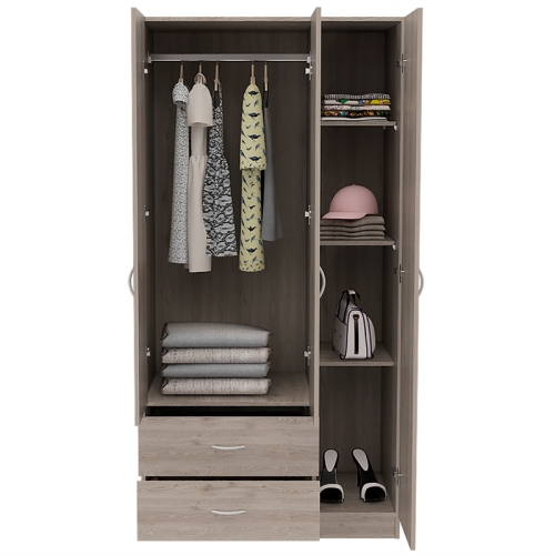 TUHOME Austral 3 Door Armoire Engineered Wood Armoires in Gray