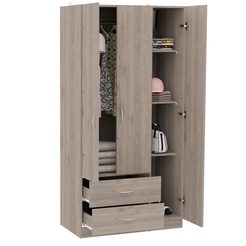 TUHOME Austral 3 Door Armoire Engineered Wood Armoires in Gray