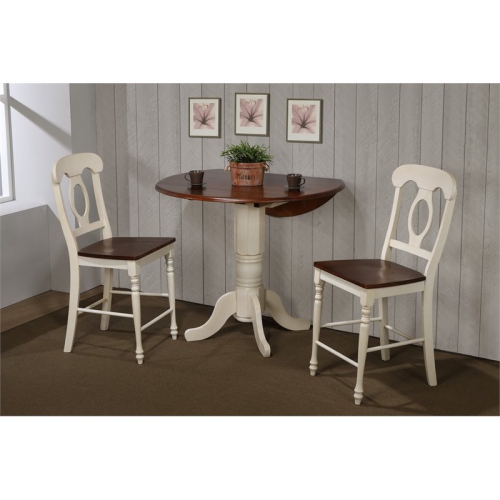 Sunset Trading Andrews 3PC 42" Round Extending Dropleaf Pub Table Set White Wood