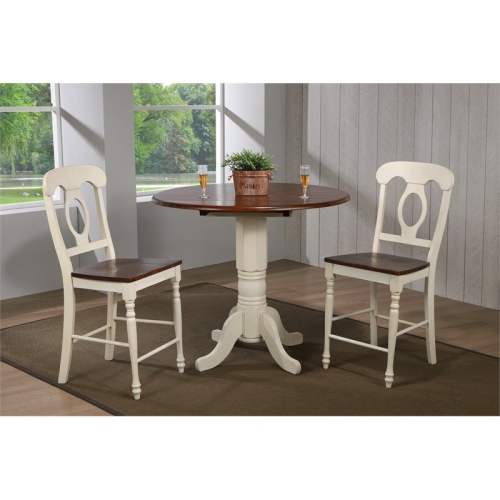 Sunset Trading Andrews 3PC 42" Round Extending Dropleaf Pub Table Set White Wood