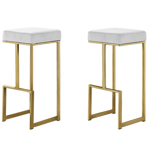 Dorrington Modern Velvet Backless Bar Stool in White/Gold