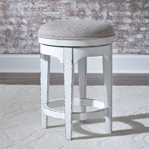 Pemberly Row Traditional Wood Console Swivel Stool in White
