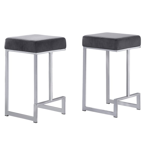 Dorrington Modern Velvet Backless Counter Height Stool in Gray/Silver