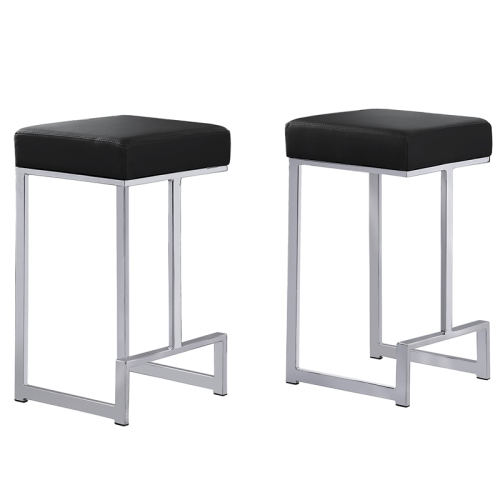 Dorrington Faux Leather Backless Counter Height Stool in Black/Silver