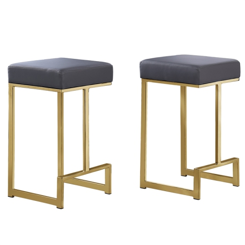 Dorrington Faux Leather Backless Counter Height Stool in Gray/Gold