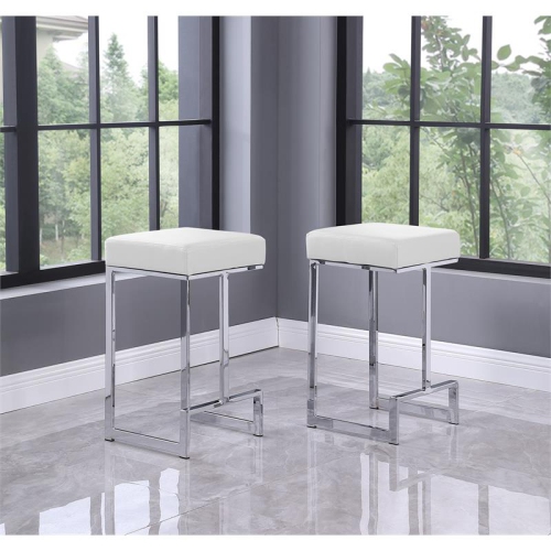 BEST MASTER  Dorrington Faux Leather Backless Counter Height Stool In White/silver (Set Of 2)