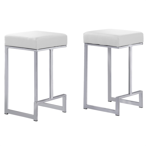 Dorrington Faux Leather Backless Counter Height Stool in White/Silver