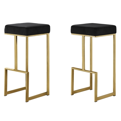 Dorrington Modern Velvet Backless Bar Stool in Black/Gold