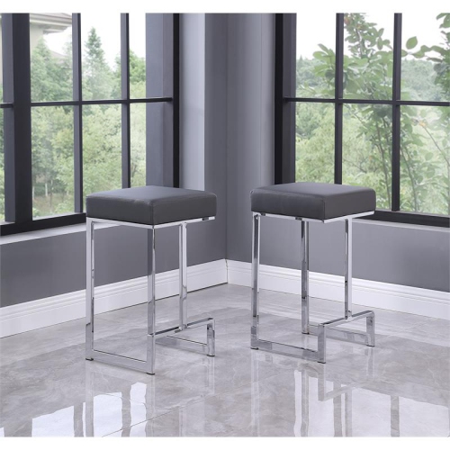 BEST MASTER  Dorrington Faux Leather Backless Counter Height Stool In Gray/silver (Set Of 2)