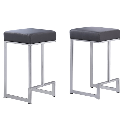 Dorrington Faux Leather Backless Counter Height Stool in Gray/Silver
