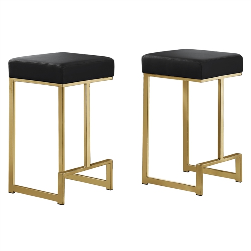 Dorrington Faux Leather Backless Counter Height Stool in Black/Gold