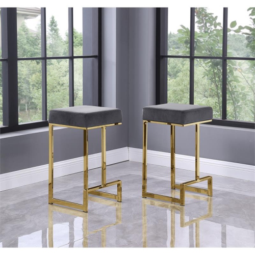 BEST MASTER  Dorrington Modern Velvet Backless Counter Height Stool In Gray/gold (Set Of 2)