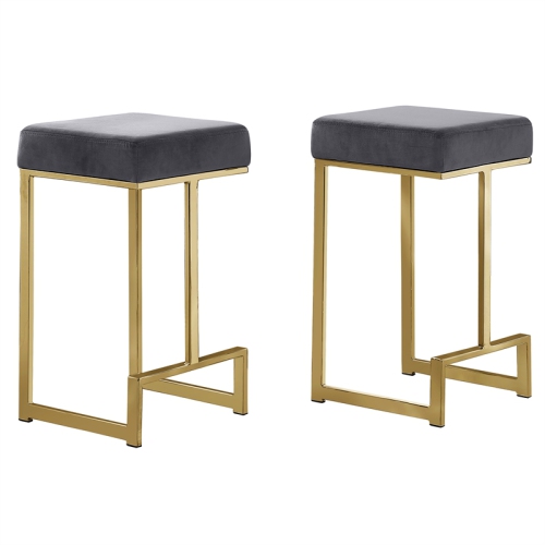 Dorrington Modern Velvet Backless Counter Height Stool in Gray/Gold