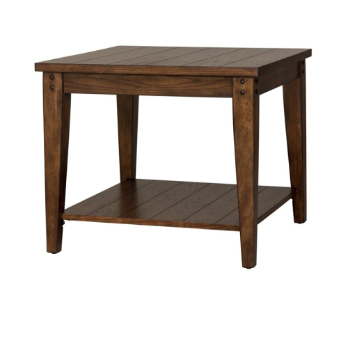 Pemberly Row Transitional Wood Square Lamp Table in Dark Brown
