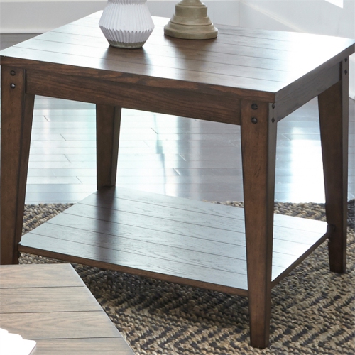 Pemberly Row Transitional Wood Square Lamp Table in Dark Brown