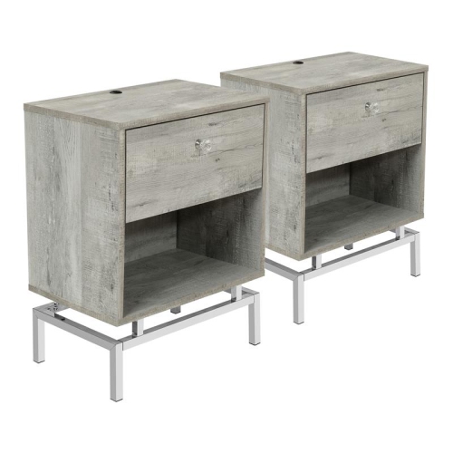 FURNITURE OF AMERICA  Lyn Wood End Table With USB Port In Light (Set Of 2) In Gray